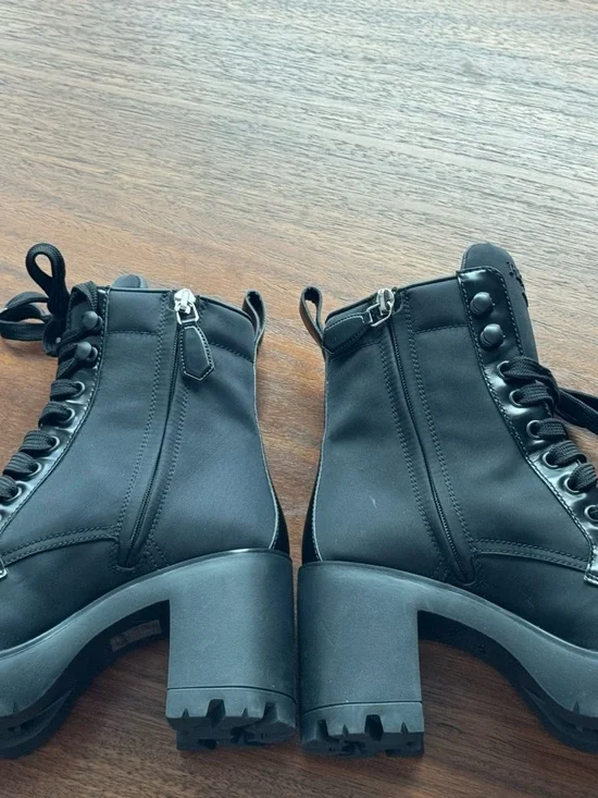 Prada Re-nylon Brixxen leather booties Black Lace-Up Chunky Lug Heel Boots sz36 - Picture 8 of 17